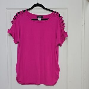 My Michelle Fuchsia Short Sleeve Top with Cut-Out Details